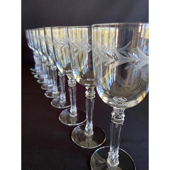 Set of 10 MCM Fostoria Claret Wine Glasses - Laurel Band Etched 1940s Barware - Picture 7 of 8